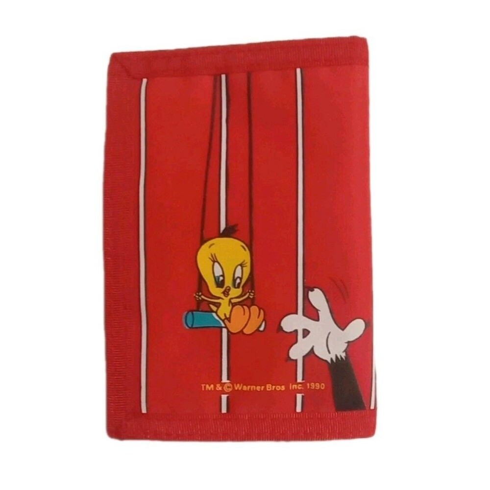 Red Looney Tunes Tweety + Sylvester Trifold Wallet 1990 Vintage Retro